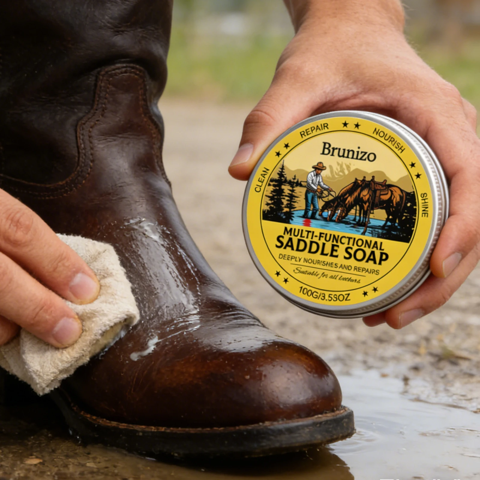 Saddle Soap for Leather with Sponge Leather Soap To Soften & Protect Leathercraft for Car Seat Couch Shoe Purse Boot Bag 3.53oz