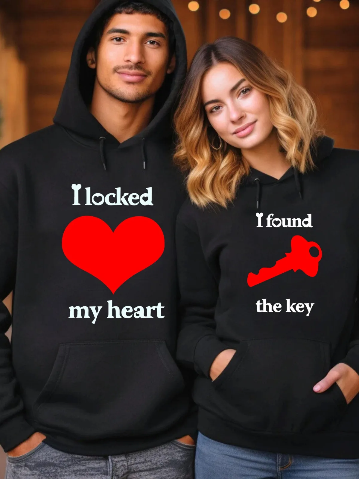 

1 шт. [парный стиль] Повседневная мода I Lock My Heart I Found the Key Печатный узор в одном стиле Удобная и свободная подарочная толстовка