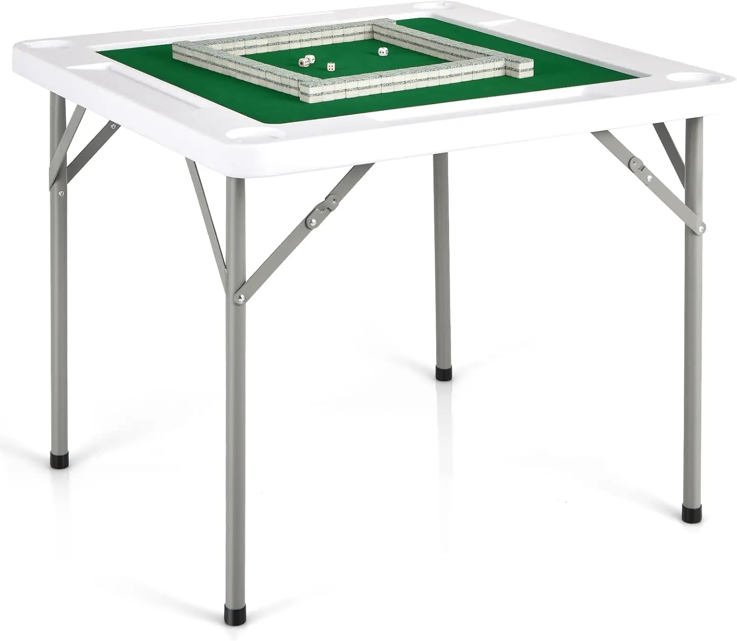 

Mahjong Table, 35” Square Folding Card Table w/Wear Resistant PVC Desktop, 4 Cup Holders & 4 Chip Grooves, Foldable Mahjong Tabl