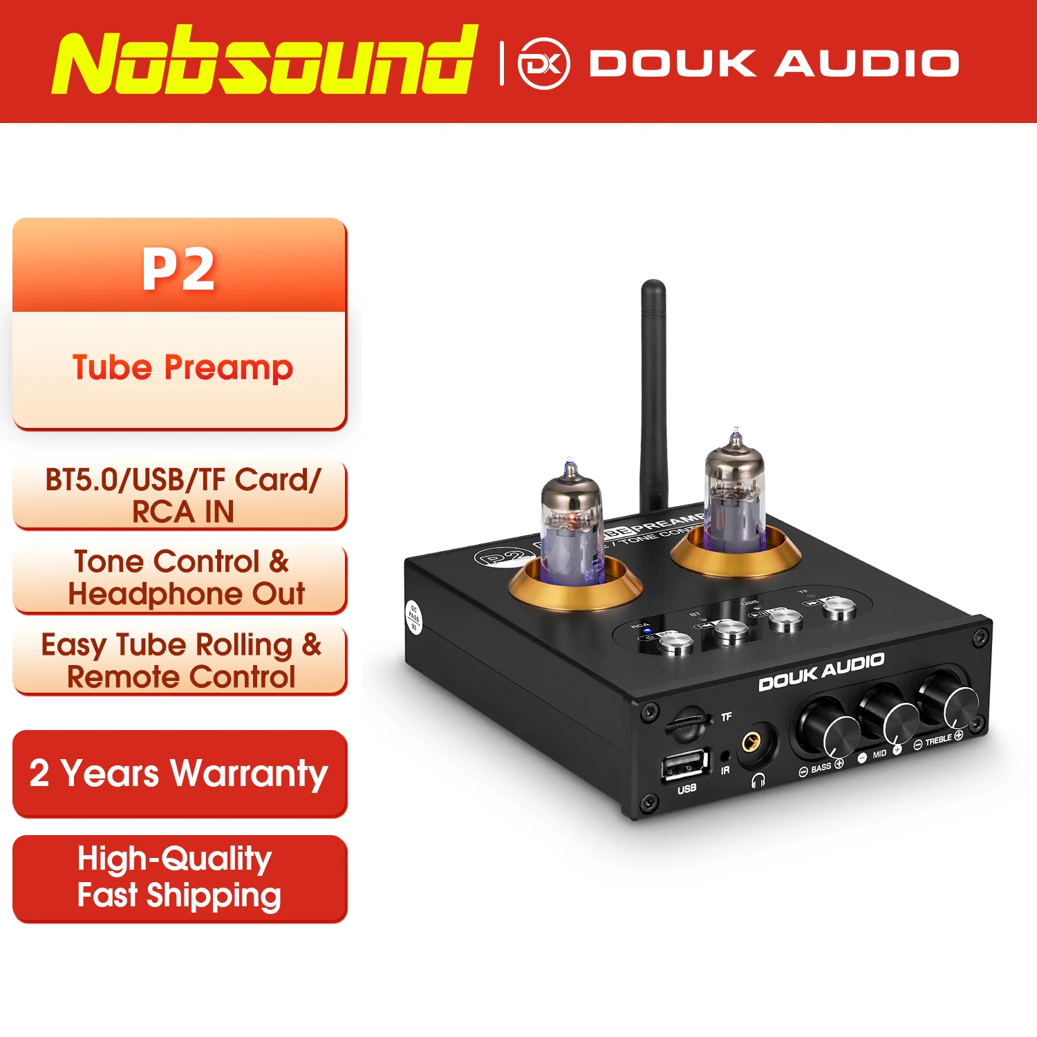 Nobsound Mini Bluetooth 5.0 Vacuum Tube Preamp HiFi Stereo Receiver USB Player Audio Headphone Amplifier