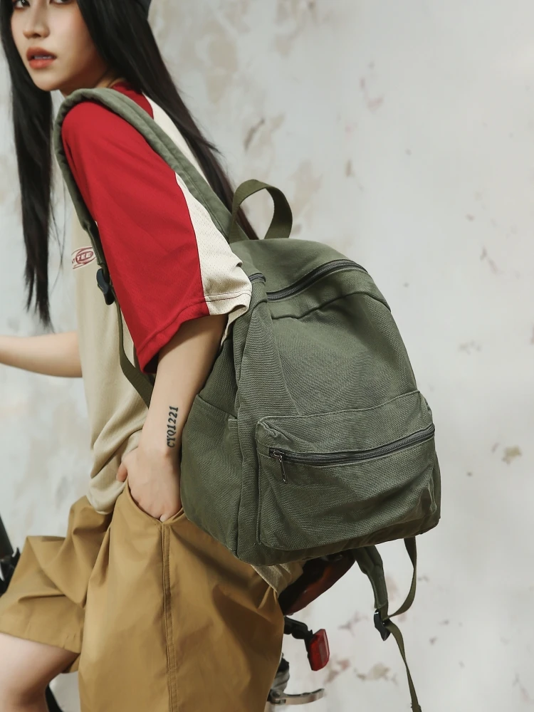 Retro Japanese Style Canvas  Backpack Casual Leisure Forest System Art Pure Color Small Book Bag for Women Students