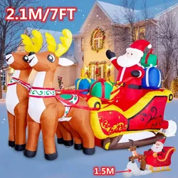 2.1M Christmas Inflatables Santa Claus Riding Sled Reindeer Built-in LED Indoor Outdoor Fun Decoration Yard Garden Holiday Party