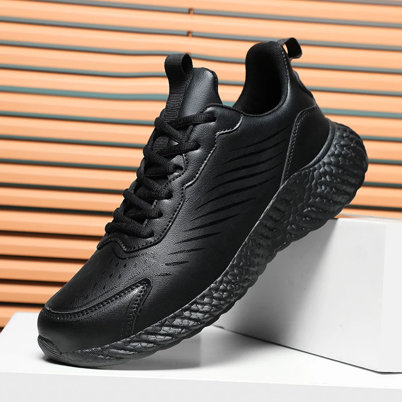 

Black Leather Sneakers for Men Big Size 48 Athletic Sneaker Waterproof Designer Mens Casual Fashion Running Walking Shoes Traine