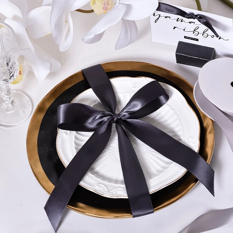 Schwarz weiß grau Satin band für Geschenk verpackung Hochzeit Handwerk Weihnachten Ostern Blumen Haars chleifen Einladung Dekorationen und mehr