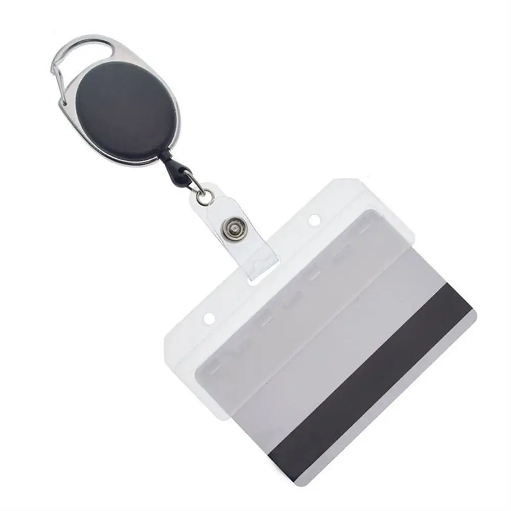 Portatarjetas transparente, funda Horizontal para tarjetas de crédito, hebilla de fácil extracción, carrete de insignia retráctil