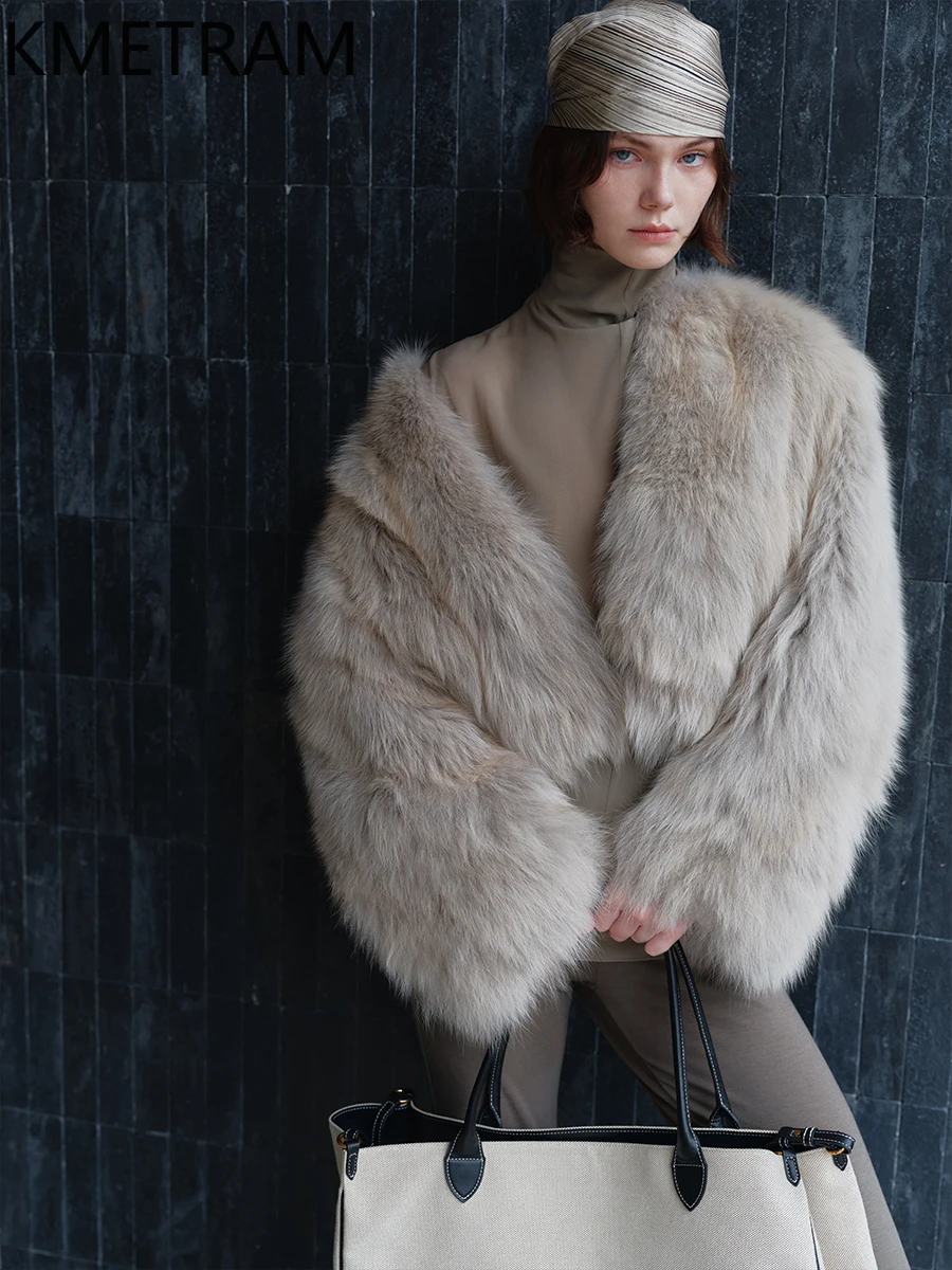 Abrigo de piel de zorro Natural de Finlandia para mujer, chaqueta corta de piel auténtica de alta calidad, nuevas chaquetas peludas, ropa de invierno para mujer, abrigos 2025