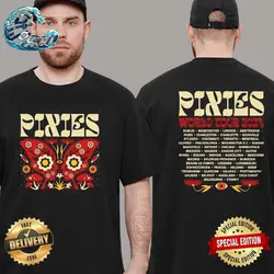 Official Pixies World Tour 2024 Moth Head Two Sides Print T-Shirt - BLACK