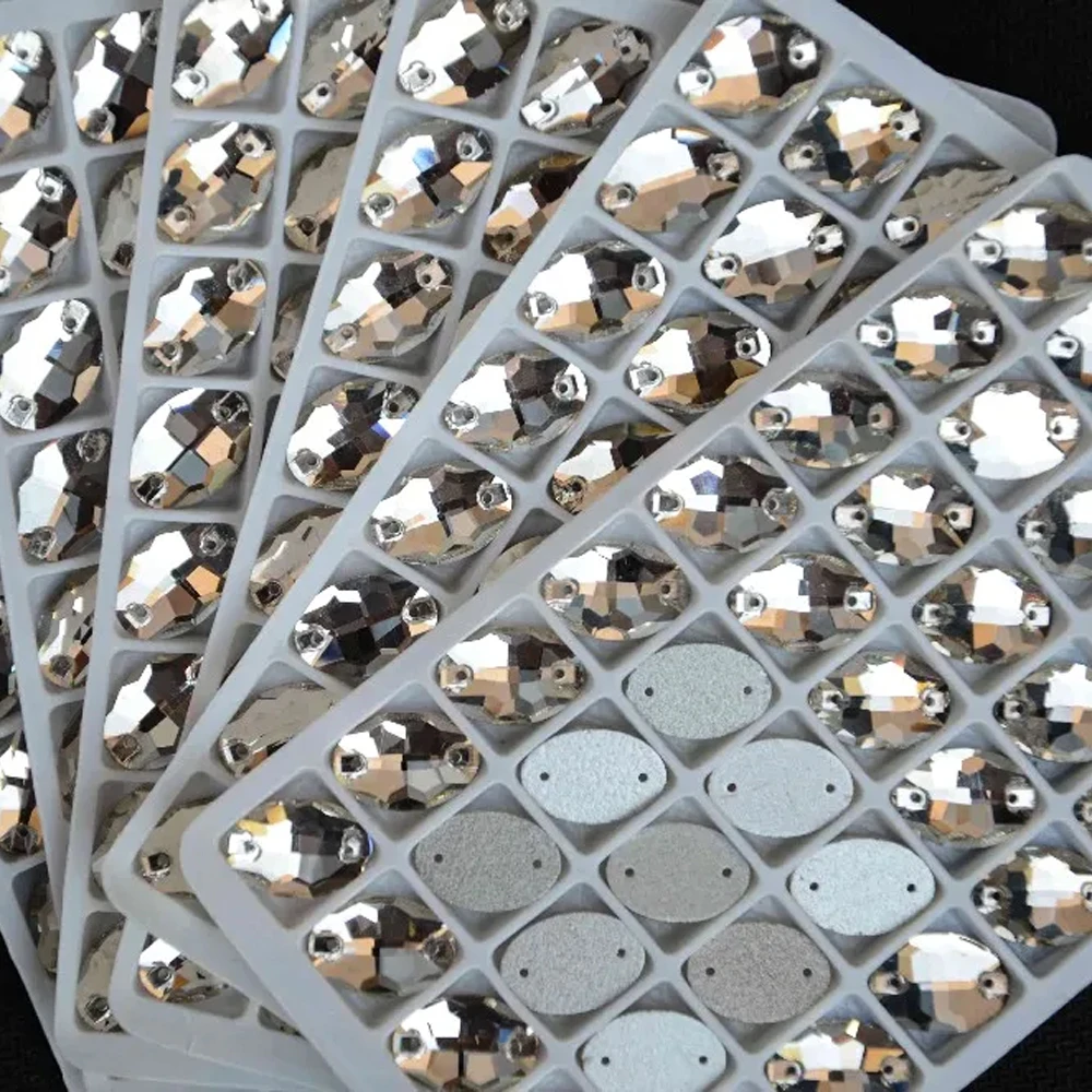 All Size Glass Crystal Oval Sew on stone Crystal clear Color 7*10mm,10*14,11*16,13*18,17*24mm sewing jewelry beads dress making