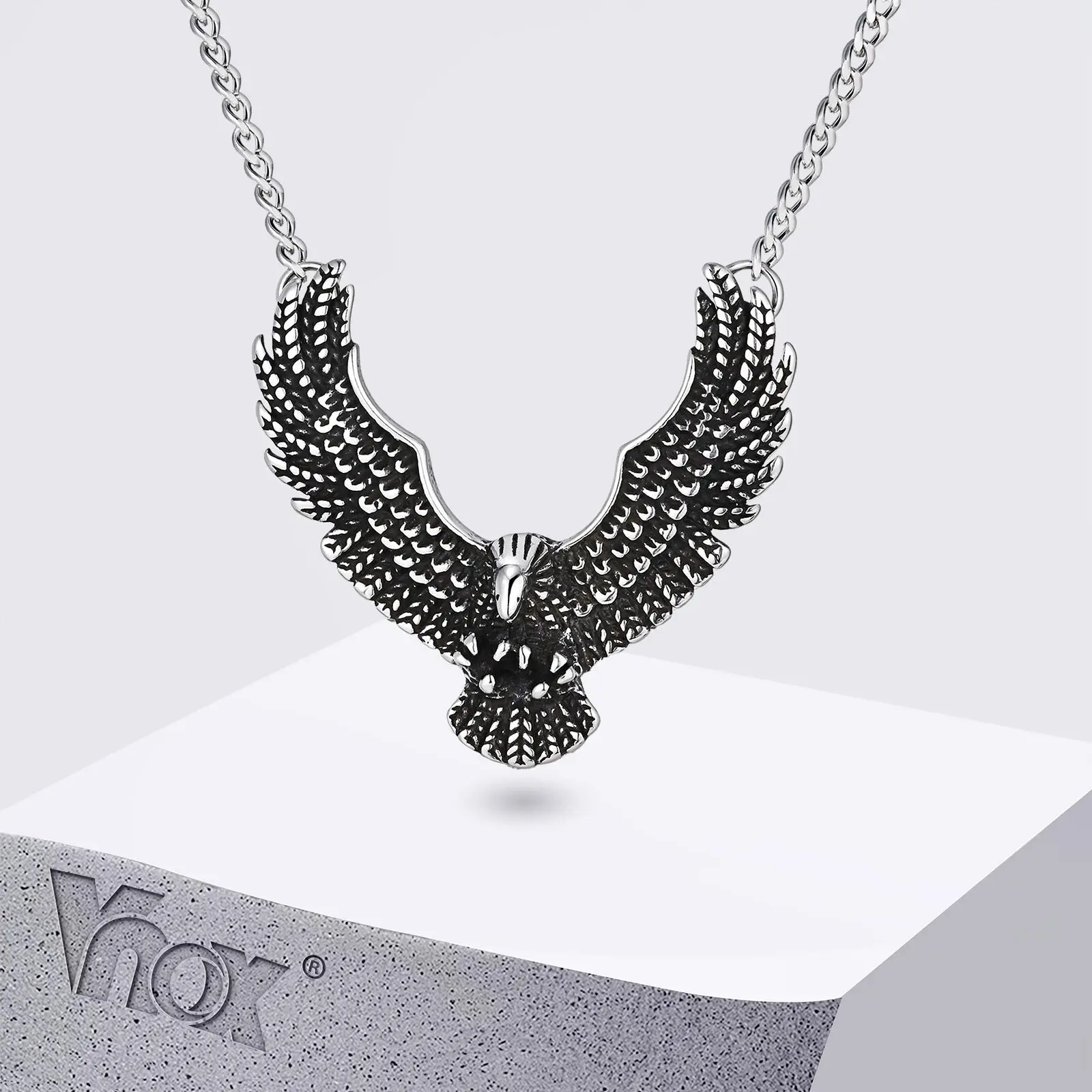 

Vnox Stainless Steel Eagle Pendant Necklace for Men Boys, Punk Vintage Jewelry, 45.5x42mm Large Eagle Charm, Rapper Accessory