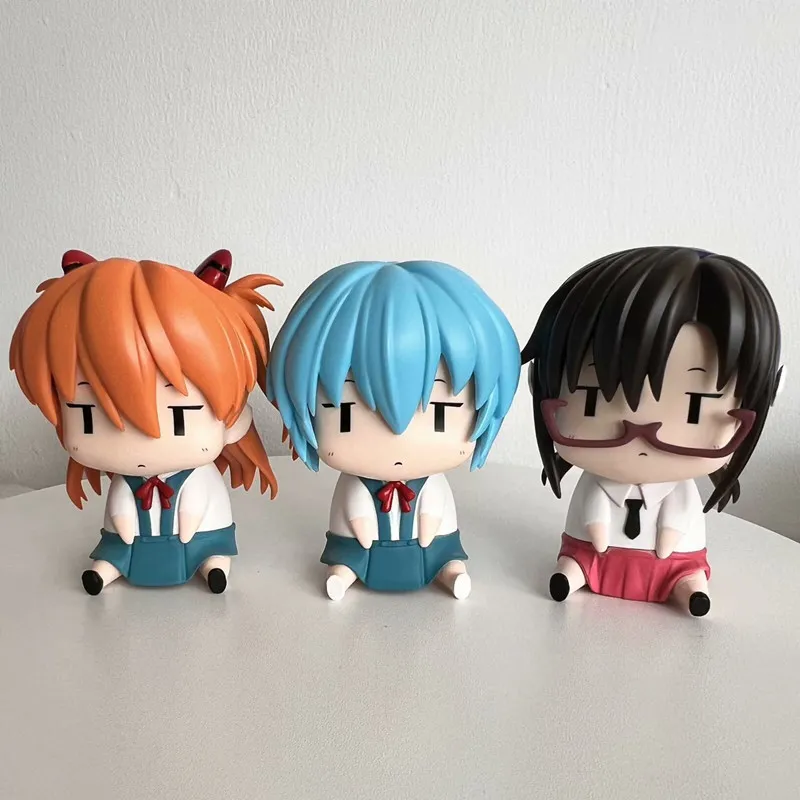 Q-Version Asuka Makinami Ayanami Rei Eva Anime Figure Kawaii Garage Kit Model Sitting Posture Ornament Doll Children'S Toy Gifts