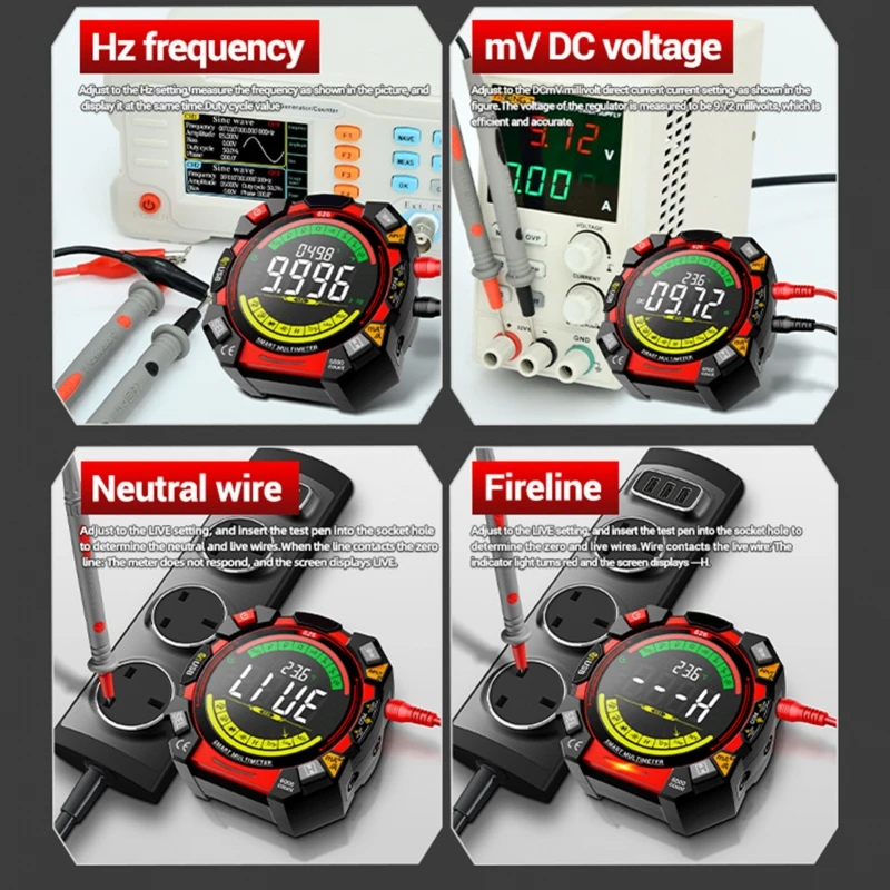 AliExpress NONE Digital Multimeter 6000Counts NCV Voltage Tester with VA Backlit LCD Data Hold Capacitance Temperature Frequency Duty Cycle Test