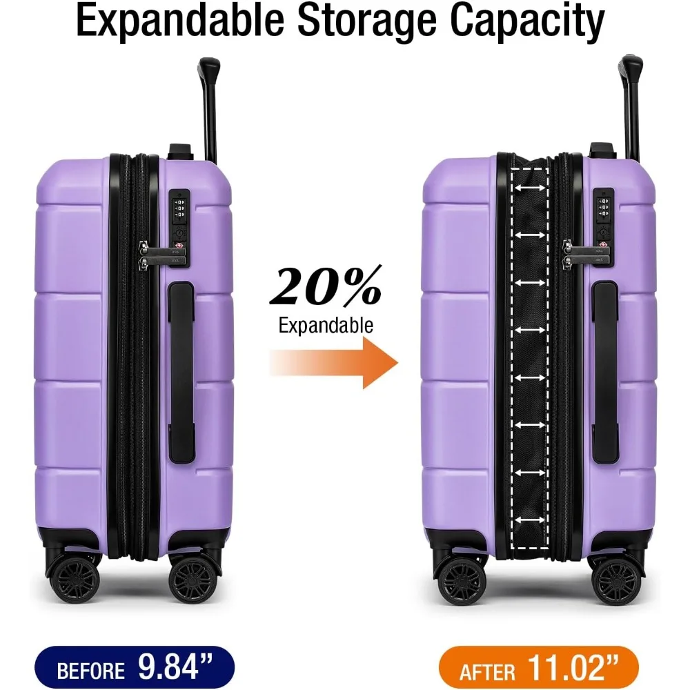 Expandable Hardshell Carry-On Luggage 22x14x9 TSA Lock Airline Approved with Wheels, Compact Travel Suitcase