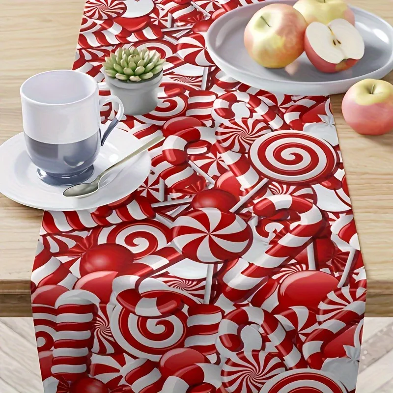 New Year Christmas Peppermint Candy Designs Print Winter Seasonal Kitchen Dining Table Decoration Suitable for Family Gatherings