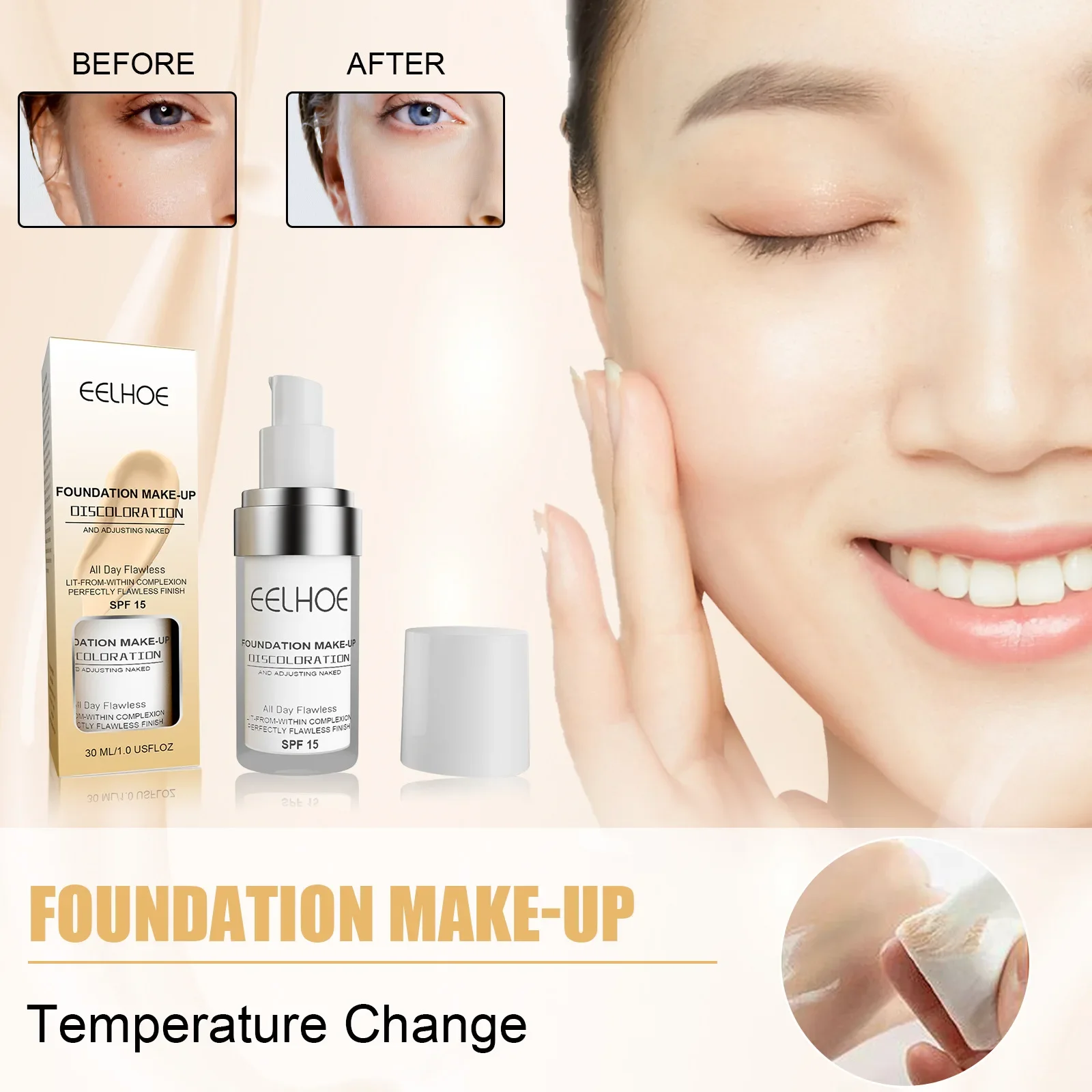 Concealer Temperature Color Change Liquid Foundation Long Lasting Moisturizing Waterproof Sweat Proof Makeup Base Cosmetics