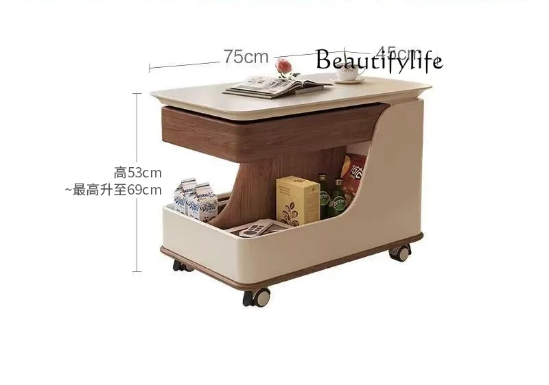 

Nordic Style Solid Wood Movable Trolley Tea Table