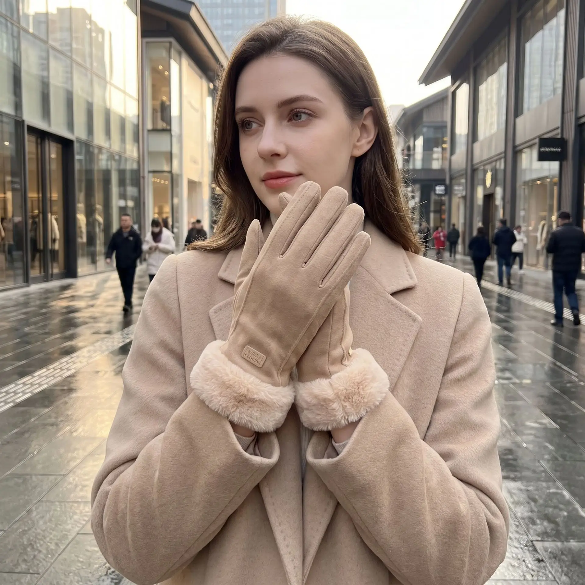 Ladies' Solid Color German Velvet Mouth Split Fingered Gloves For Winter Outdoor Cycling&Driving Touchscreen‑Friendly Warm Mitts