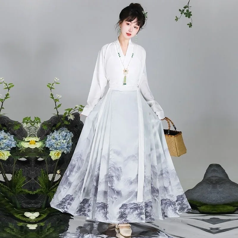 

Horse Face Skirt Women Chinese Traditional Hanfu Lace-up Long Skirts 2 Pieces Set Ming Dynasty Perform Dance Cosplay Costume