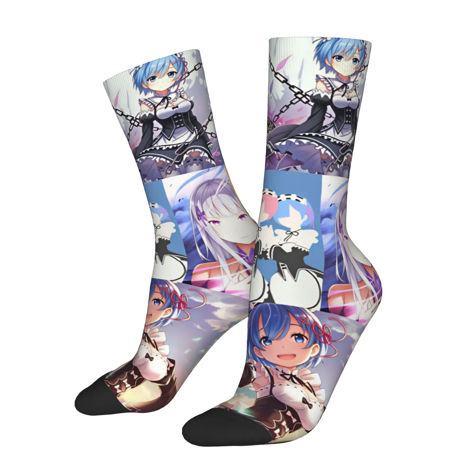 Anime Rem Emilia Re:ZERO Dress Socks Mens Womens Warm Fashion Novelty Starting Life in Anothers Worlds Crew Socks