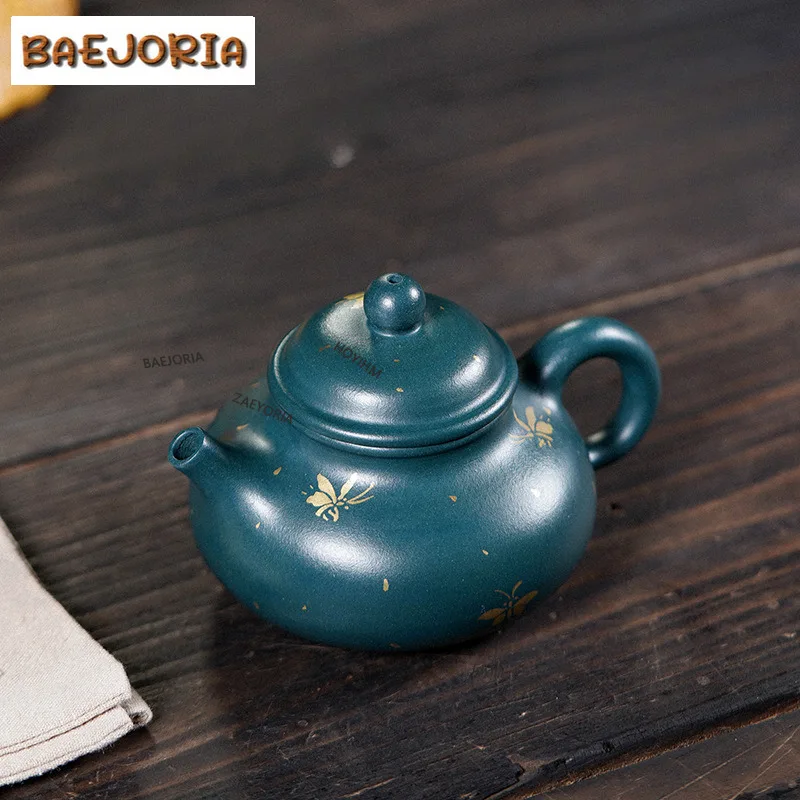 BAEJORIA 180ml Yixing Purple Clay Teapots Handmade Gold Drawing Open Sky Pot Raw Ore Green Mud Kettle Strainer Zisha Tea Set