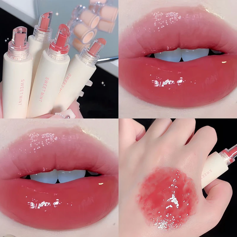 Pintalabios hidratante de gelatina, brillo de labios antiadherente, bálsamo labial de láser largo, espejo, lápiz labial rosa suave, regalo de maquillaje para estudiantes