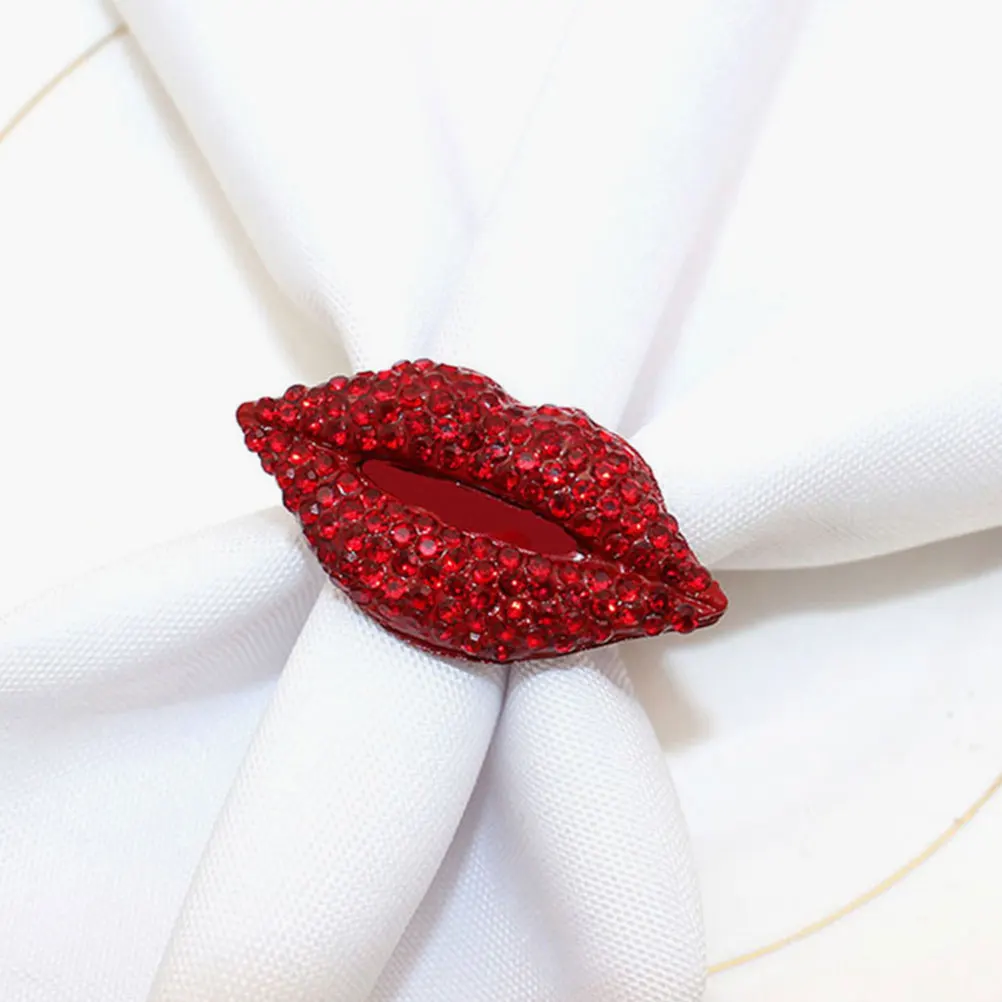 

6pcs Red Lip-shaped Napkin Rings Elegant Heart Design Table Decor Alloy Valentine Romantic Dining Holder