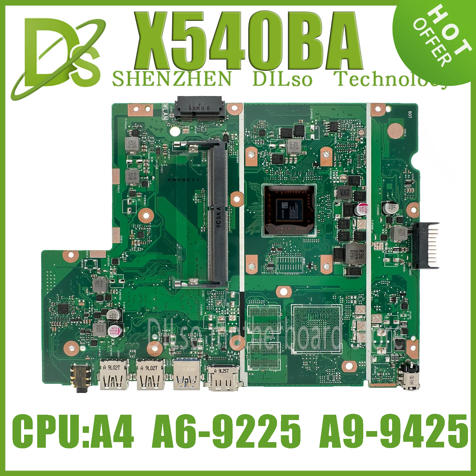 KEFU X540BP Notebook Mainboard For ASUS X540B A540 X540BA Laptop Motherboard With AMD A6-9225 A9-9425 CPU 100% test OK