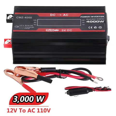 Car Converter Power Inverter DC 12V To AC 110V Converter LCD 3000W Dual USB LCD Display Solar Inverters Portable Power Bank