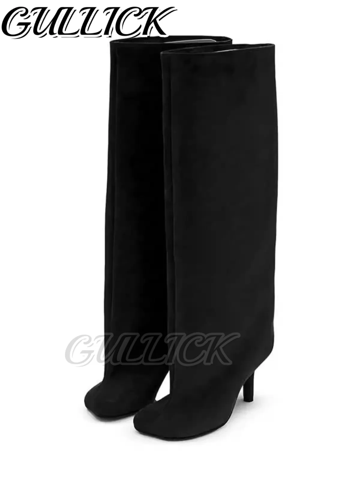 Sepatu Bot Tinggi Setengah Lutut Bahan Suede Solid Warna Raspberry Pink Hak Kitten Model Slip On Botas Wanita Desainer Sepatu Panjang Model Slip On Ukuran Besar