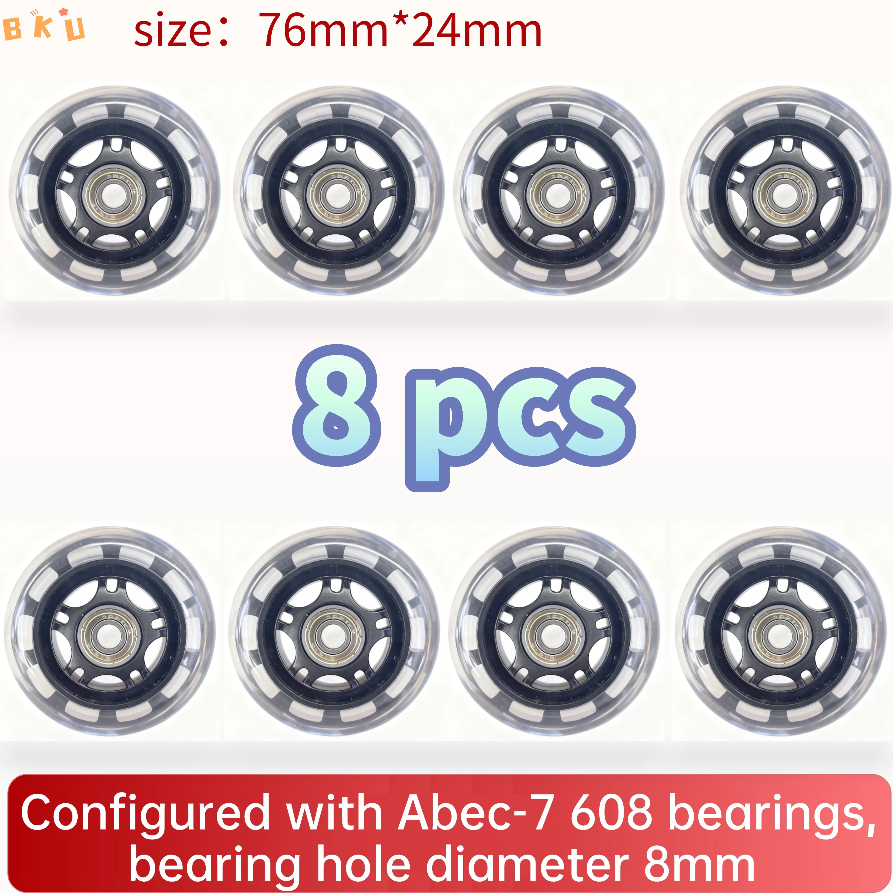 عجلات بديلة من البولي يوريثان مكونة من 8 قطع 76 مم (3 بوصة) مع محامل ABEC-7، مادة PP+PU تناسب الزلاجات المضمنة/الدراجات البخارية للأطفال/الأمتعة