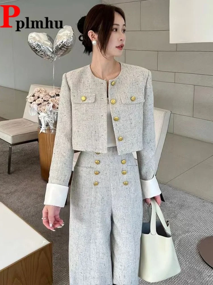 

Элегантный свободный кардиган и брюки с высокой талией: модный комплект из 2 предметов для женщин, повседневный, на пуговицах, прямого кроя