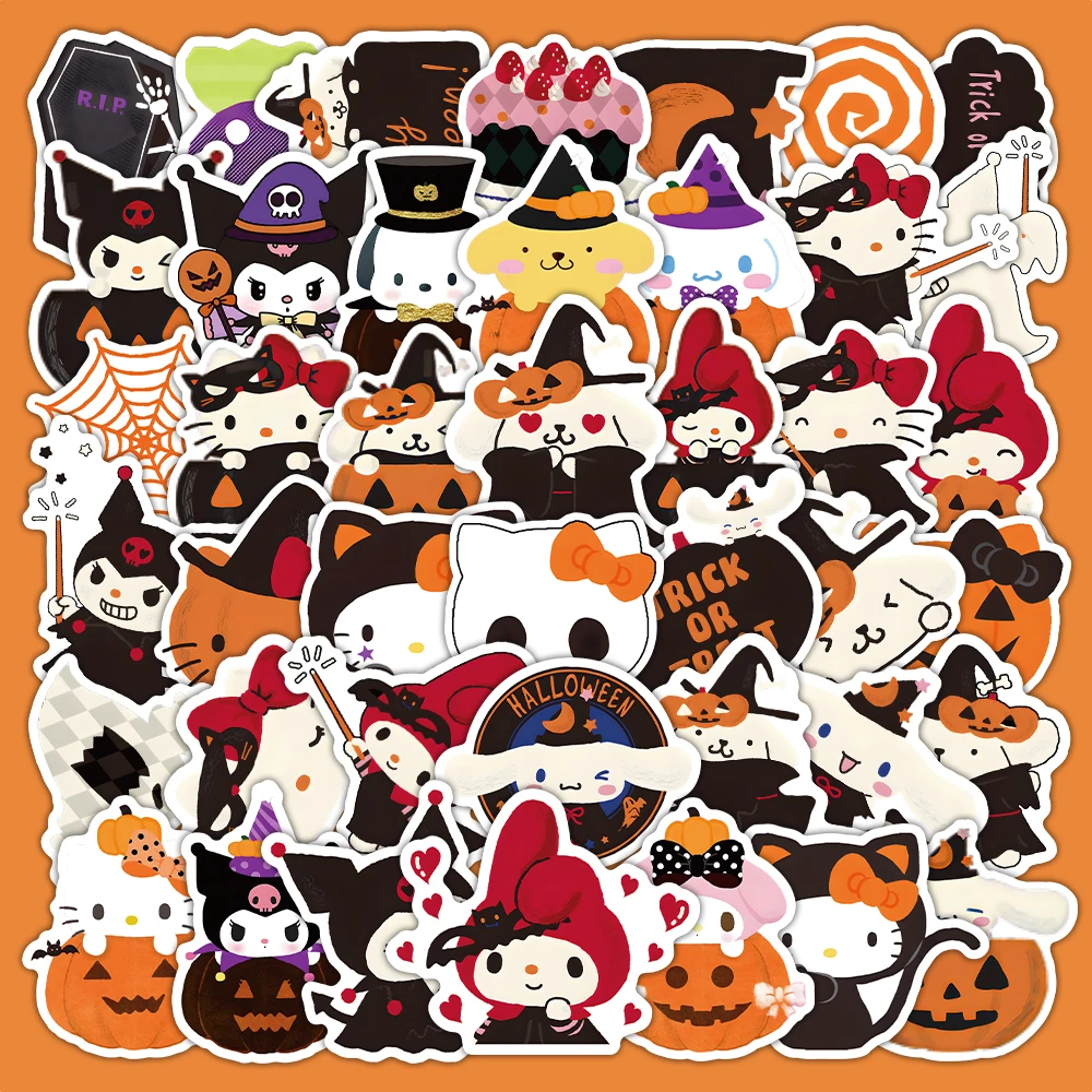 

10/63PCS Funny Sanrio Halloween Graffiti Sticker Cute Cinnamoroll Hello Kitty Cartoon Decal Laptop Phone Guitar Helmet Kid Toys