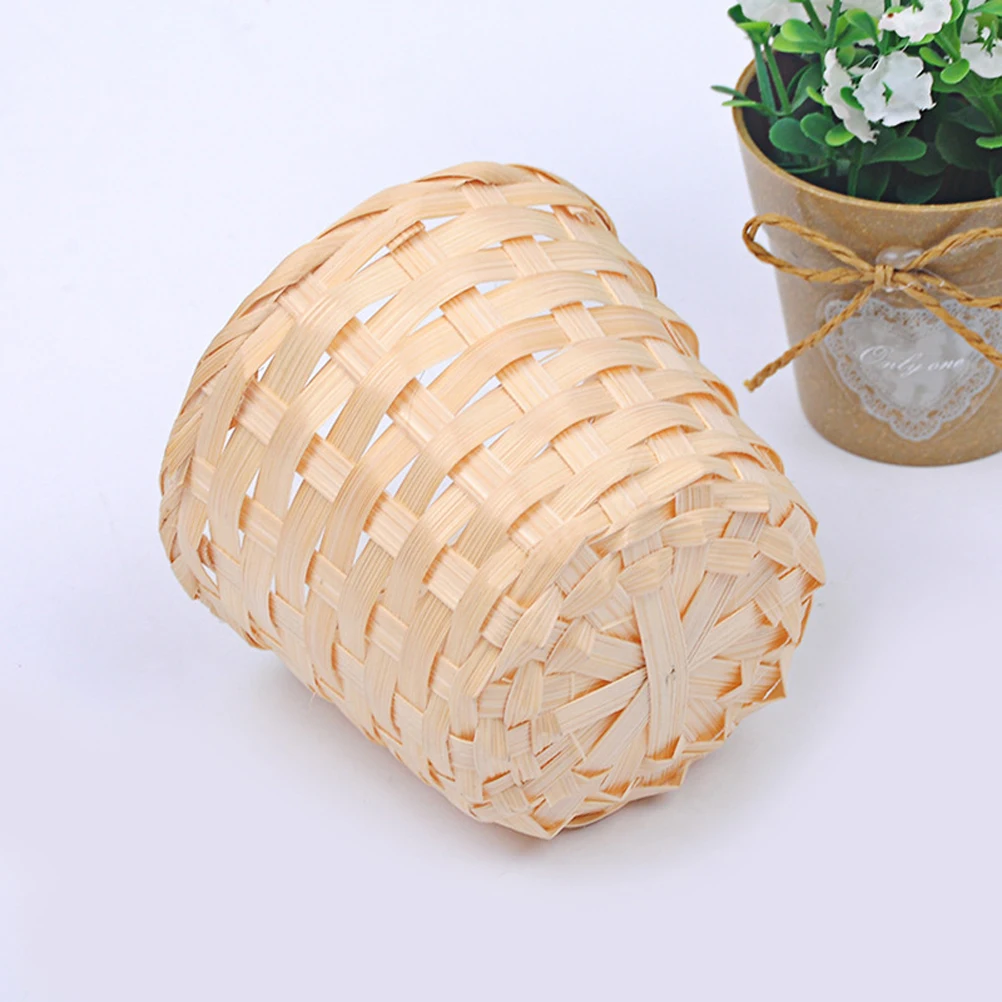 

10 Pcs Decorative Bamboo and Wood Woven Basket Storage Baskets for Shelves Plant Small