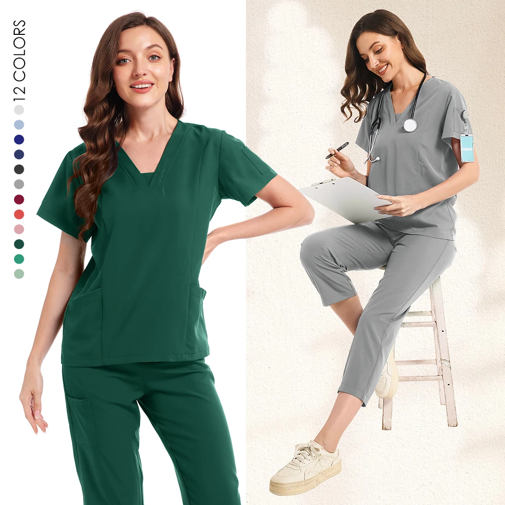 Surgical V-neck shirt, casual long pants, medical care, beauty clothing, nurse uniform set, doctor, dentist clinic work clothes