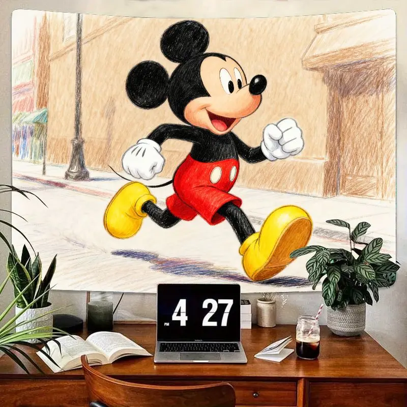 

1PC Disney Mickey Mouse Running Tapestry, Cartoon Sketch Style Polyester Wall Art, Kids Room Bedroom Living Room Dorm Decor, Gif