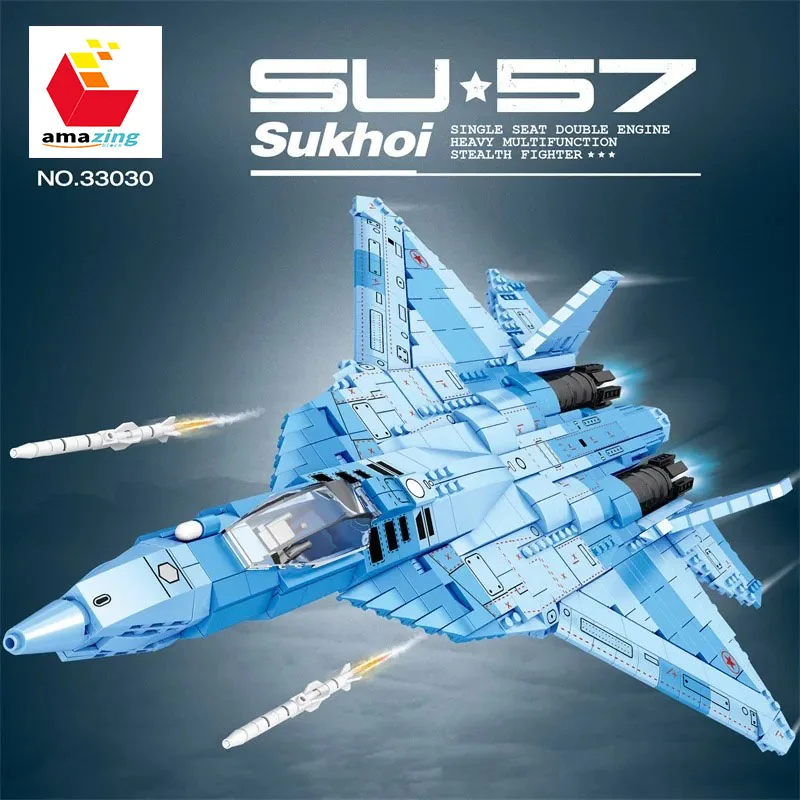 

1456PCS SU-57 Stealth Fighter Building Blocks Russian Air Force Aircraft Model Bricks Toys Desktop Display Boys Birthday Gifts