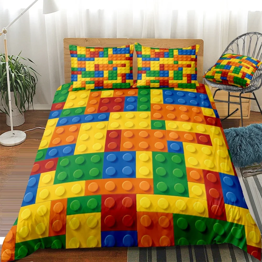 3D Building Block Puzzle Chess Pattern Duvet Cover Set for Boy Girl Bedroom Quilt Covers Bedding Set with Pillowcase Home Decor