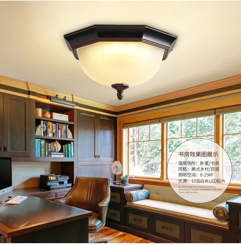 Retro Wrought Iron Ceiling Lamp American Octagonal Paint Ceiling Light Balcony White Ceiling Lighting