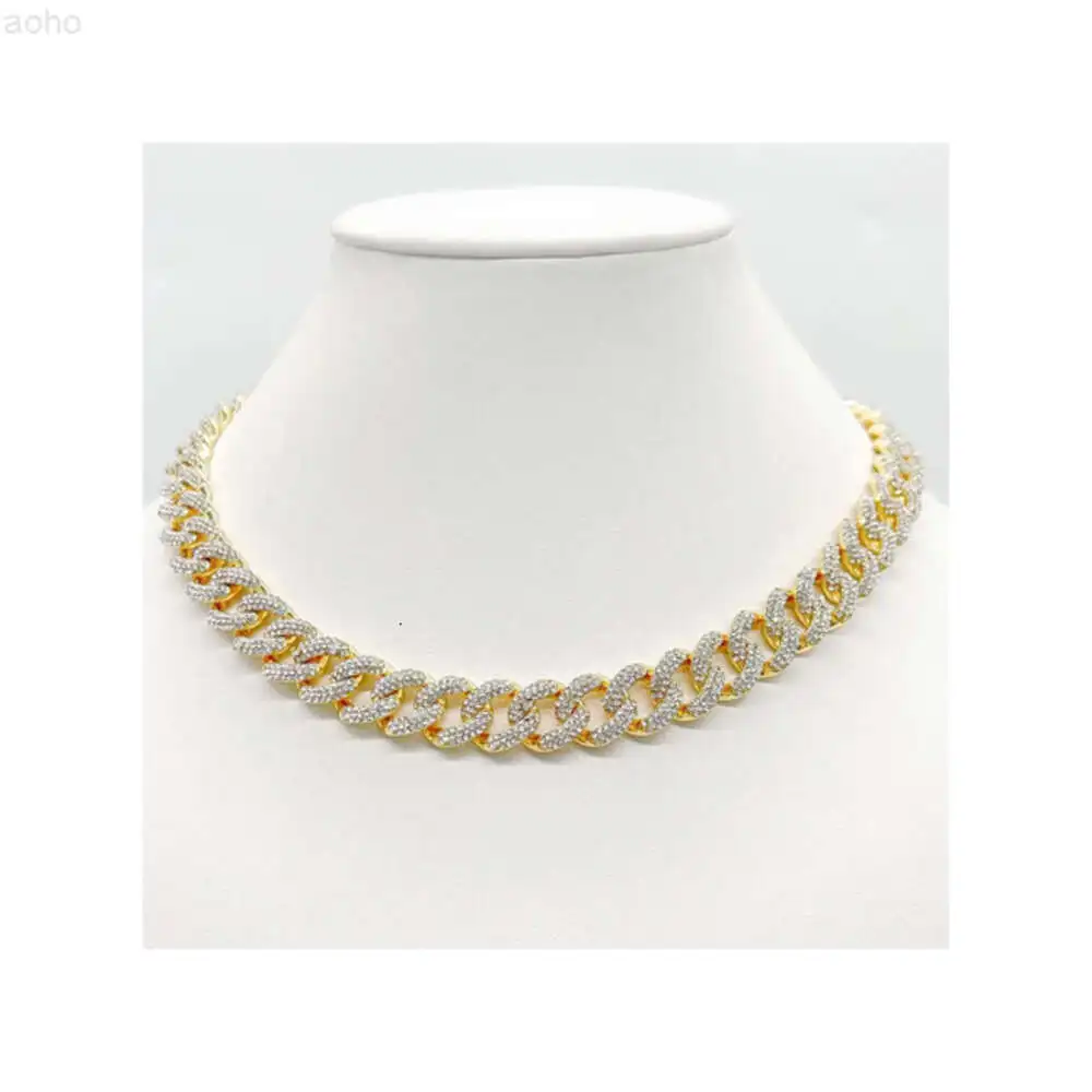 13mm 14k Yellow Gold Finish Cuban Link Icy Vs1 Crystals High Polished Very Chain and Bracelet Sold Separately