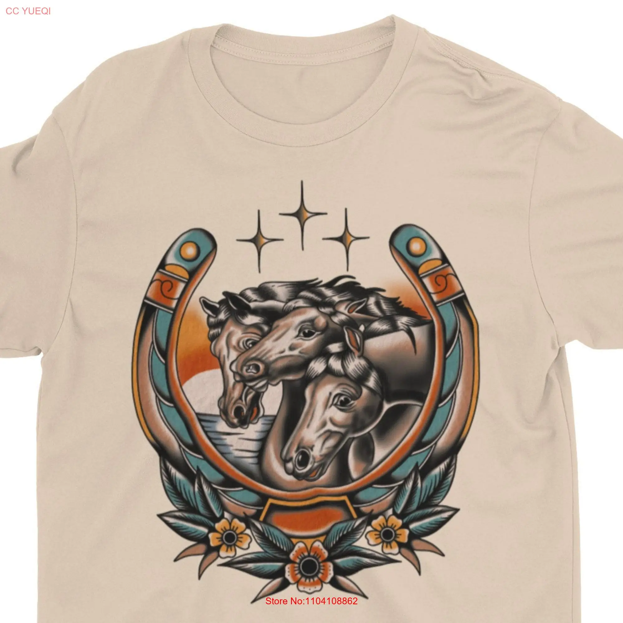 Pharaohs Horses Traditional Tattoo Clothing Streetwear Inspired T Shirt Old School 3 Horse Lover long or short sleeves