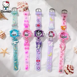 Sanrio 3D Pattern Child Wrist Watch Cinnamoro Hello Kitty Kuromi Melody Colorful Flashing light music electronic watch Kids Gift