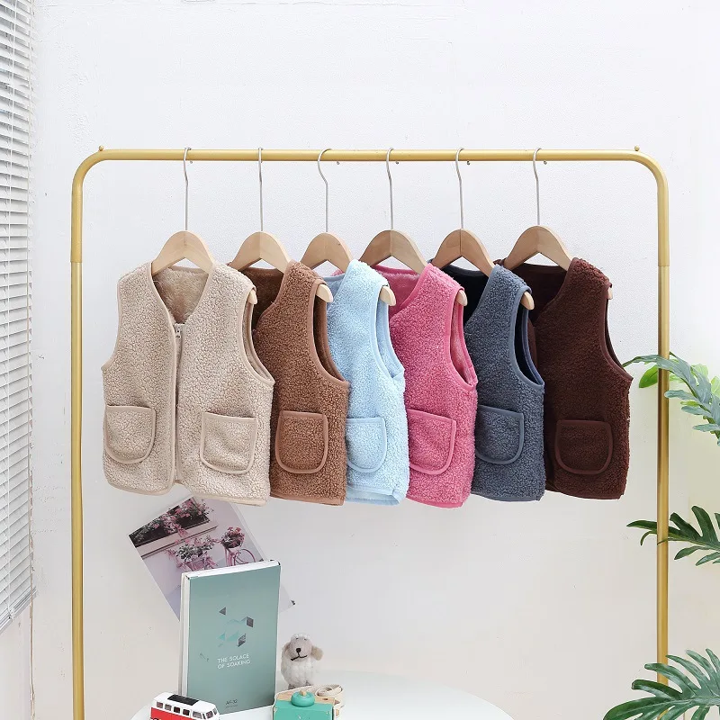 Autumn Winter Kid Vest Fur Baby Girl Boy Clothes Fleece Vests Zipper Coat Jacket Sleeveless Children Snow Outfits Waistcoat Warm
