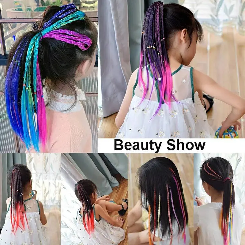 Capelli in fibra chimica sintetica con trecce colorate per bambini, adatti per l'uso quotidiano di tutti, parrucche per bambini