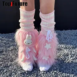 Women unique Harajuku Punk gothic Lolita Y2K Girl streetwear Leg Warmer Winter Warmer furry Stockings bunny Leg warmers