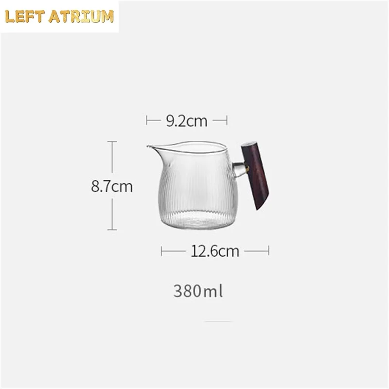 Japanese Style 380ml Wooden Handle Stripe Glass Tea Pitcher Fair Mug Chahai Kungfu Tea Set Accessories Coffee Pouring Pitcher