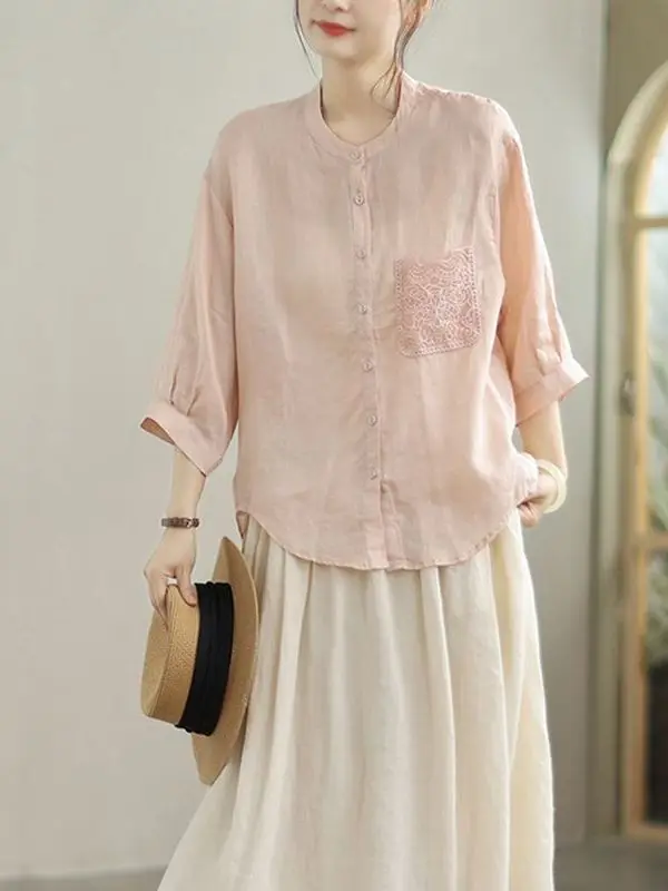 Artistiek Casual Kant Splitsen Dunne irt Grote Maat Dames Zevenkwart Sve Knop Opstaande Kraag Open Vest Lente