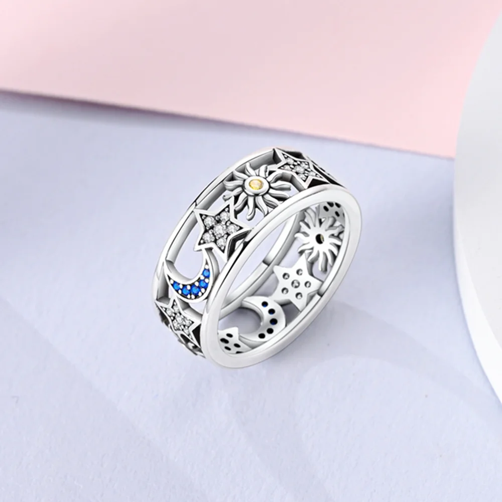 Anel aberto de estrelas filantes de prata 925, elegante, simples, anéis de prata 925 para mulheres, presente de aniversário, acessórios de joias