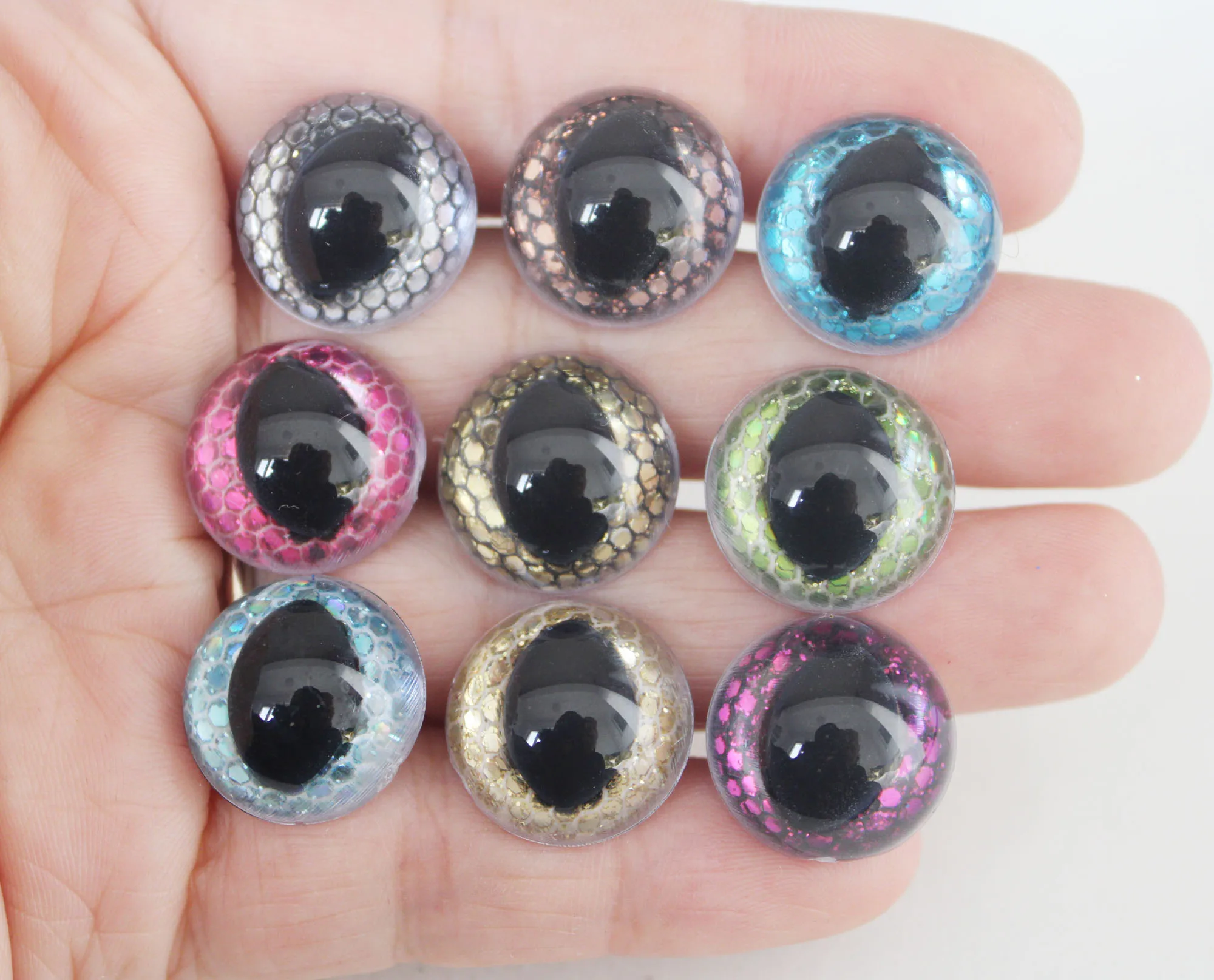 20pcs/lot 13mm/14mm/15mm/18mm clear plastic safety toy cat eyes + glitter Nonwovens + hard washer for diy animal doll --sp