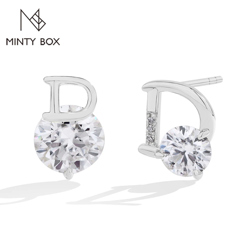 MINTYBOX 4.0ct Moissanite Stud Earrings for Women S925 Sterling Silver 1.0ct Lab Diamond Earring Luxury Engagement Jewelry