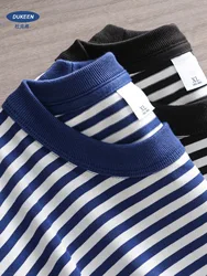 DUKEEN 320G Heavyweight Men Striped T Shirts Summer Oversize Casual Basic Tops 100% Cotton Round-Neck Tees Men's Clothing