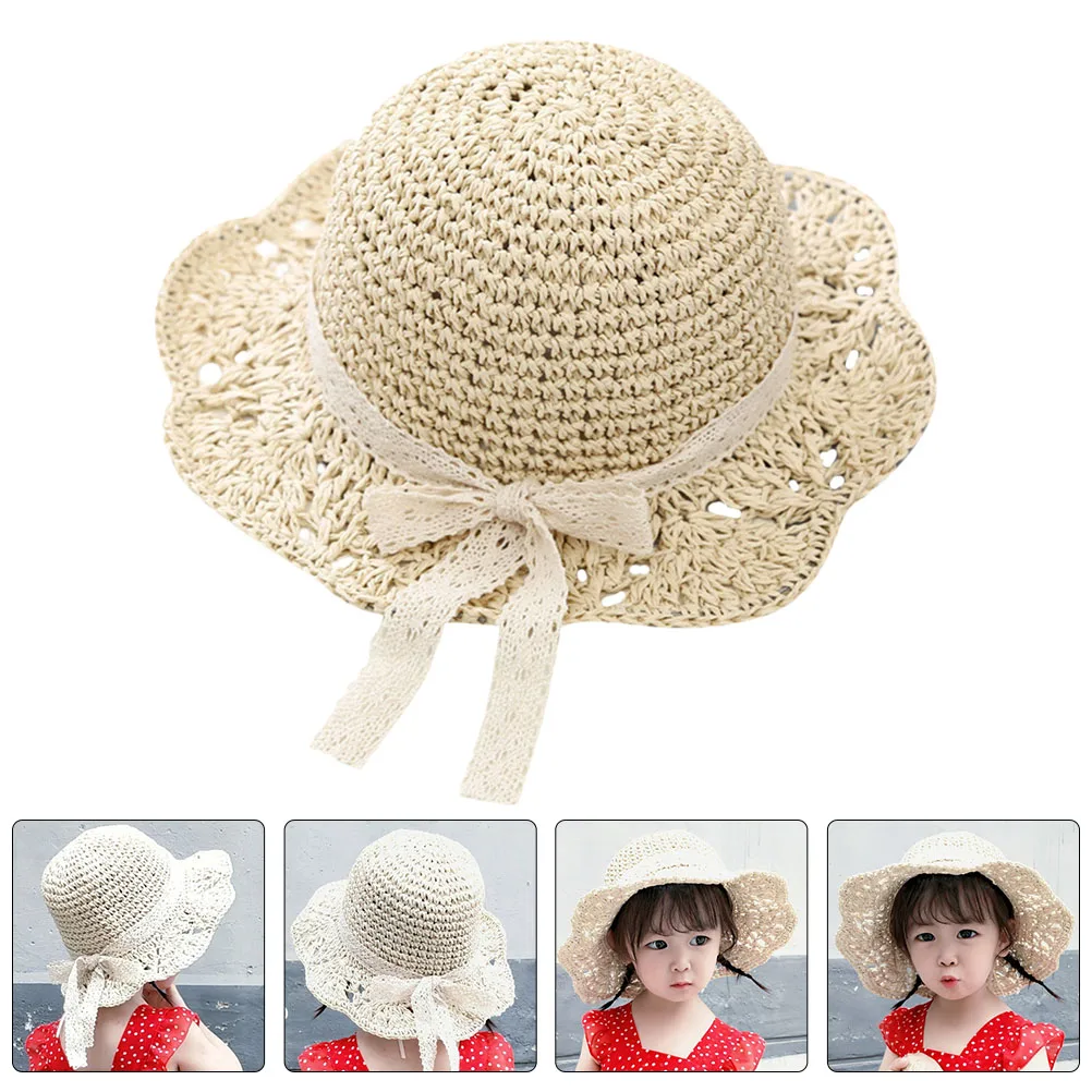 

1pc Sun Protection Straw Hat Wide Brim Beach Summer Outdoor Hat For Women Girls Fashion Bowknot Design Lace Trim Uv Resistant